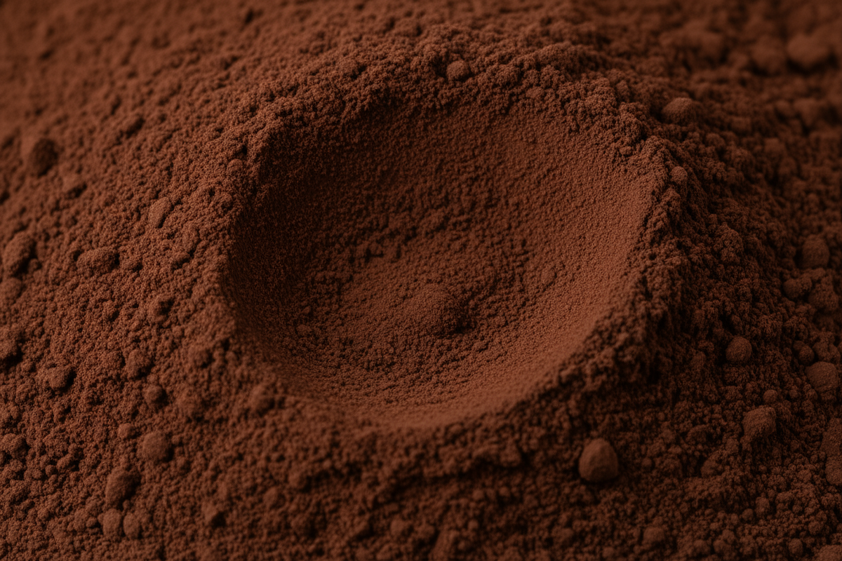 close up shot of cocoa powder that covers the whole image