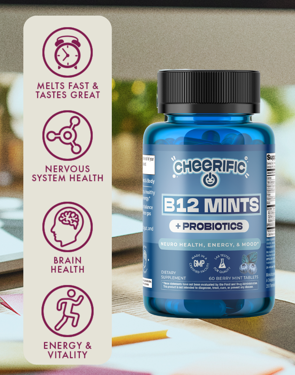B12 Mints + Probiotics – 60 Berry Mint Tablets