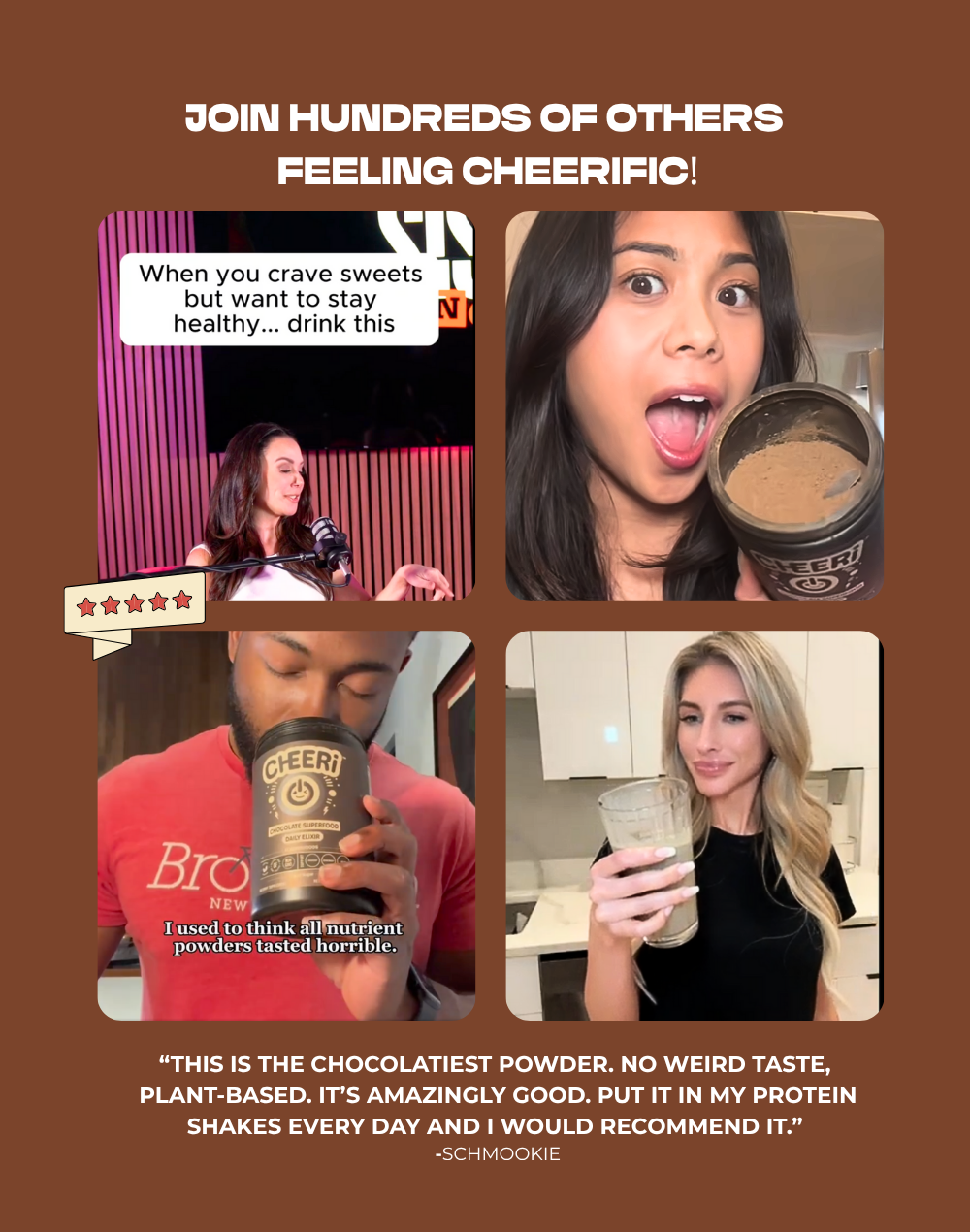 Promotional graphic for a product with text and images of people using it.