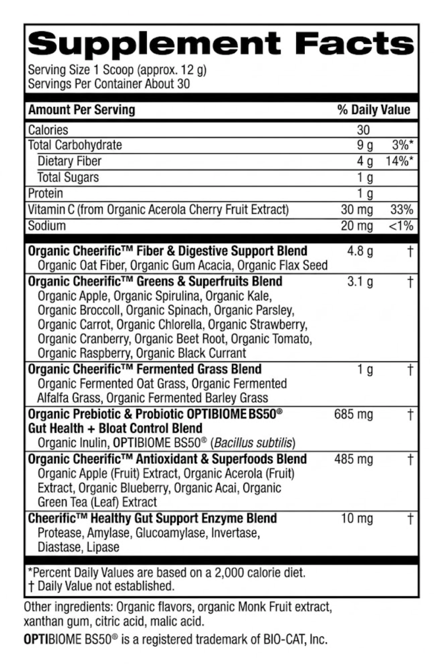 Supplement facts label for a health product with various ingredients and their amounts.